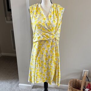 Lands' End Yellow and White Wrap Midi Dress